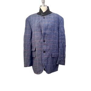 Hugo Boss Harris Tweed Wool Blazer 44R Neiman Marcus Blue Windowpane Jacket